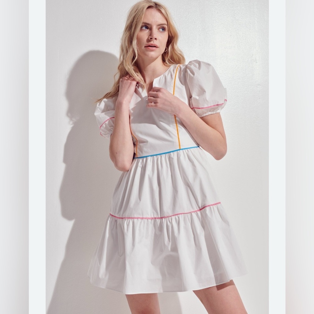 English Factory White Mini Dress with Colorful Accents
